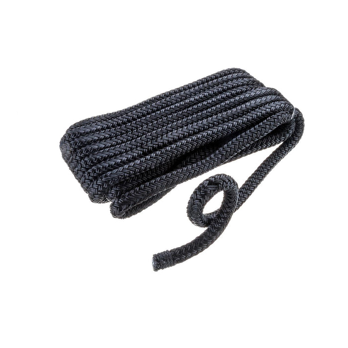 Seachoice Double-Braid Nylon Dock Line w/ Eye Splice, Pre-Shrunk, Heat Stabilized, 3/8 In. X 15 Ft., Black