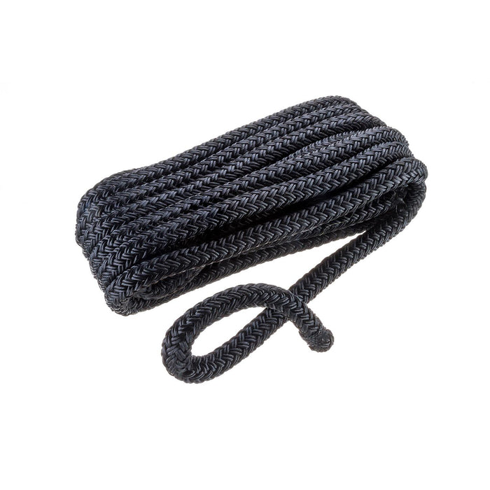 Seachoice Double-Braid Nylon Dock Line w/ Eye Splice, Pre-Shrunk, Heat Stabilized, 1/2 In. X 15 Ft., Black