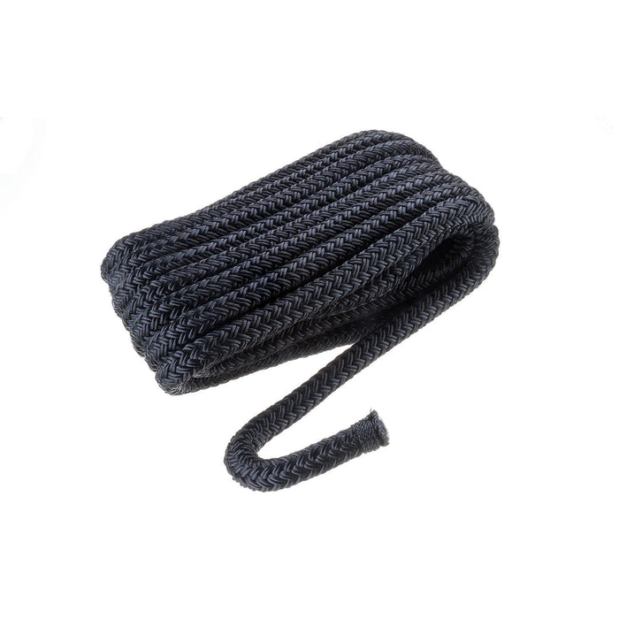 Seachoice Double-Braid Nylon Dock Line w/ Eye Splice, Pre-Shrunk, Heat Stabilized, 1/2 In. X 20 Ft., Black