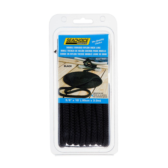 Seachoice 40501 Double-Braid Nylon Dock Line w/ Eye Splice, Pre-Shrunk, Heat Stabilized, 3/8 In. X 10 Ft., Black