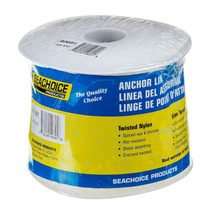 Seachoice 40691 3-Strand Twisted Nylon Anchor Line White, 3/8" x 50'