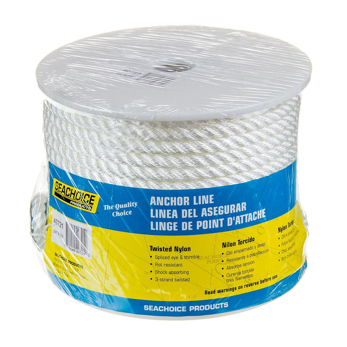 Seachoice 40721 3-Strand Twisted Nylon Anchor Line White, 3/8" x 150