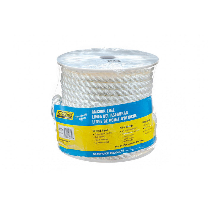 Seachoice 40731 3-Strand Twisted Nylon Anchor Line White, 1/2" x 100'
