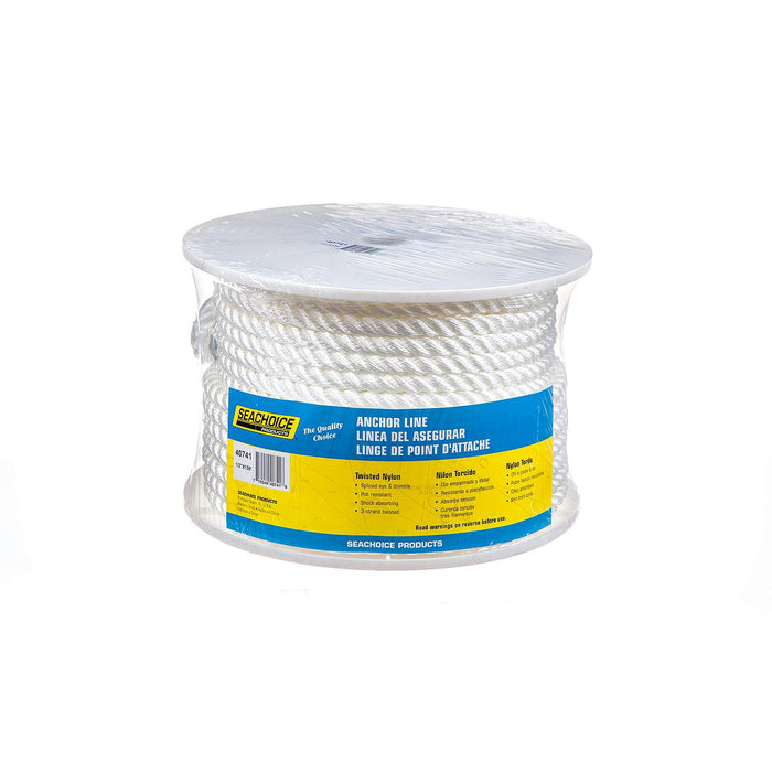 Seachoice 40741 3-Strand Twisted Nylon Anchor Line White, 1/2" x 150'