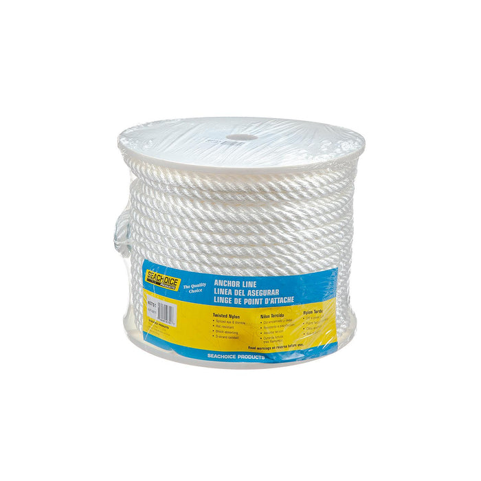 Seachoice 40751 3-Strand Twisted Nylon Anchor Line White, 1/2" x 200'