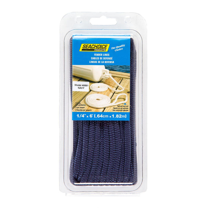 Seachoice 40881 Double Braided Nylon Fender Line 1/4" x 6', Navy (2 Per Pack)