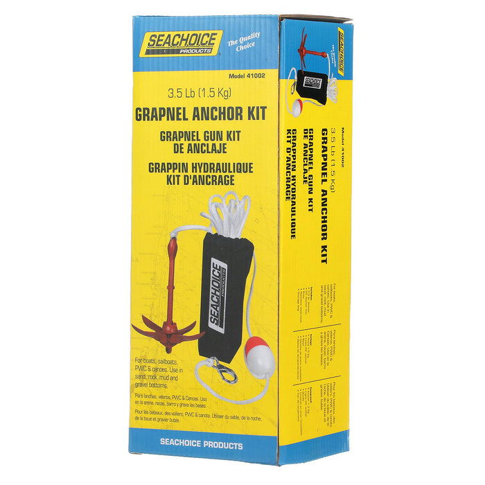 Seachoice 50-41002 Grapnel Anchor Kit for 5'-12' Boats, 3.5 lb Anchor, 25' Line, Buoy, SS Hook, Storage Bag