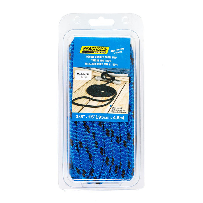 Seachoice 42411 Double Braided 100% MFP Dock Line 3/8" x 15' Blue w/Black Tracer