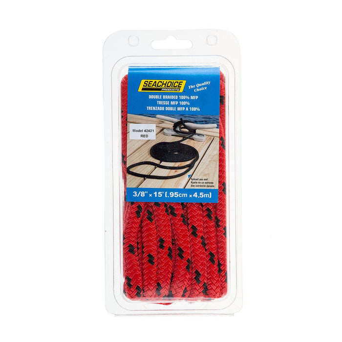 Seachoice 42421 Double Braided 100% MFP Dock Line 3/8" x 15' Red w/Black Tracer
