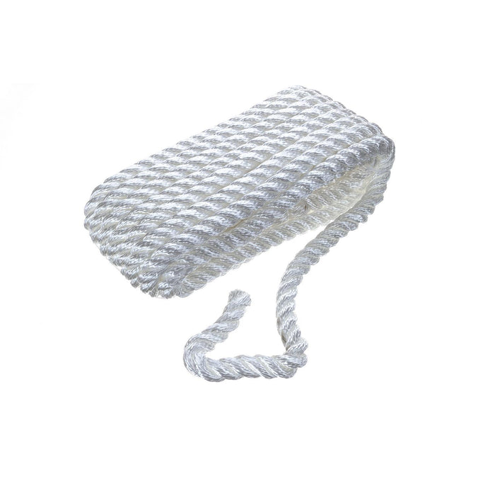 Seachoice 42561 3-Strand Twisted Nylon Dock Line, 1/2" x 20', White