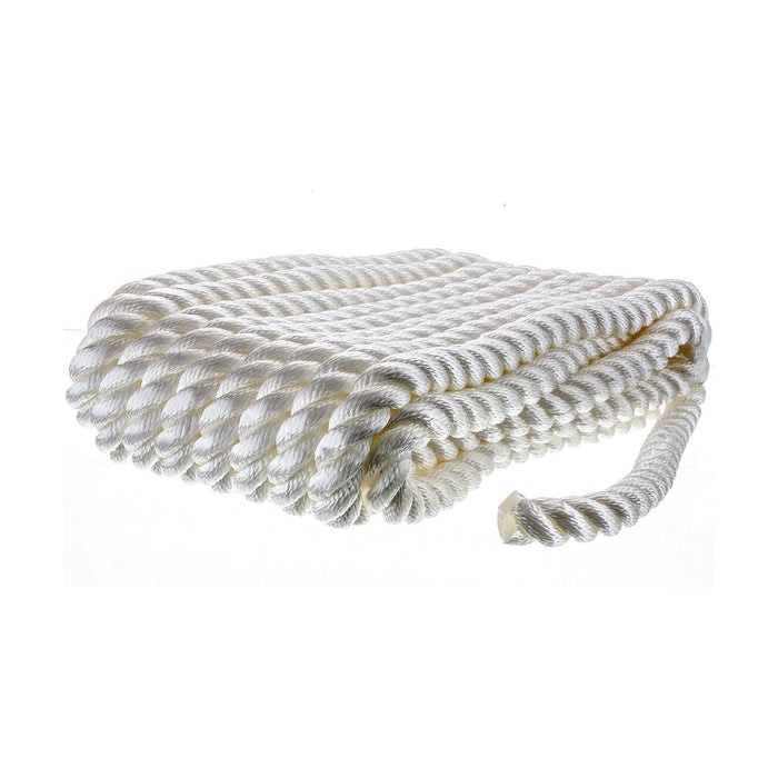 Seachoice 42641 3-Strand Twisted Nylon Dock Line, White, 3/4" x 35'