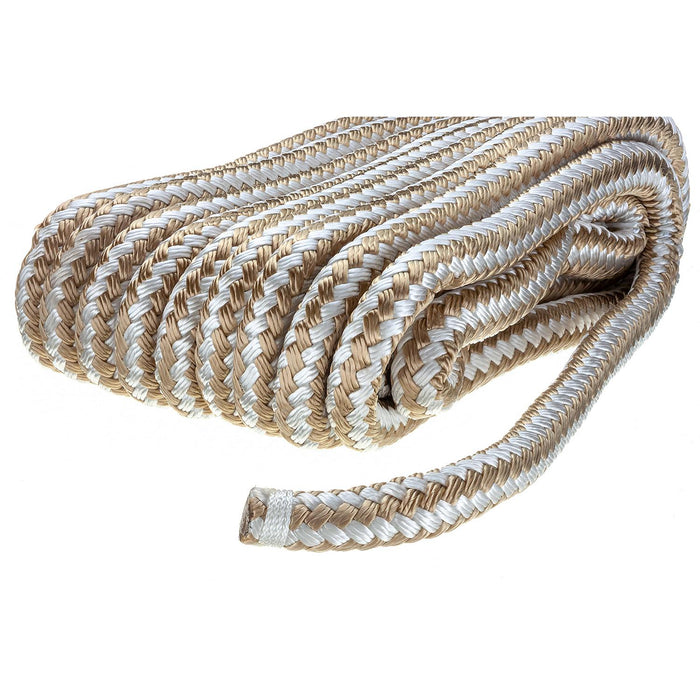 Seachoice Double-Braid Nylon Dock Line w/ Eye Splice, Pre-Shrunk, Heat Stabilized, 5/8 In. X 30 Ft., Gold White