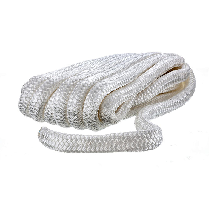 Seachoice Double-Braid Nylon Dock Line w/ Eye Splice, Pre-Shrunk, Heat Stabilized, 3/4 In. X 25 Ft., White