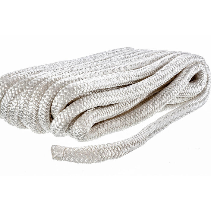 Seachoice Double-Braid Nylon Dock Line w/ Eye Splice, Pre-Shrunk, Heat Stabilized, 3/4 In. X 50 Ft., White