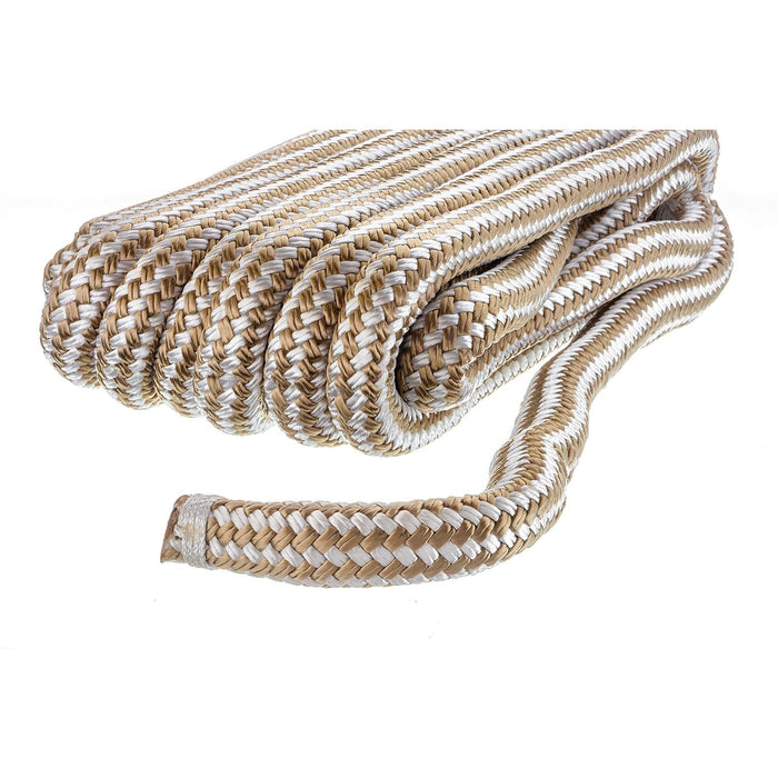 Seachoice Double-Braid Nylon Dock Line w/ Eye Splice, Pre-Shrunk, Heat Stabilized, 3/4 In. X 25 Ft., Gold White