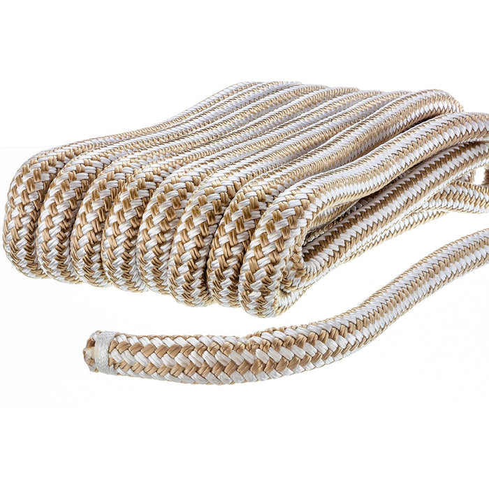 Seachoice Double-Braid Nylon Dock Line w/ Eye Splice, Pre-Shrunk, Heat Stabilized, 3/4 In. X 35 Ft., Gold White
