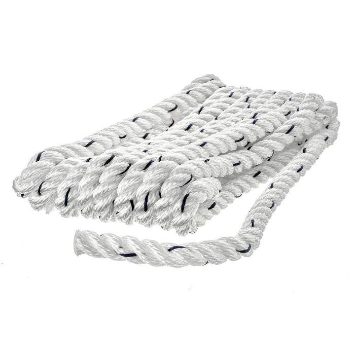 Seachoice 47501 Premium 3-Strand Twisted Nylon Dock Line, White w/ Blue Tracer, 3/8" x 10'