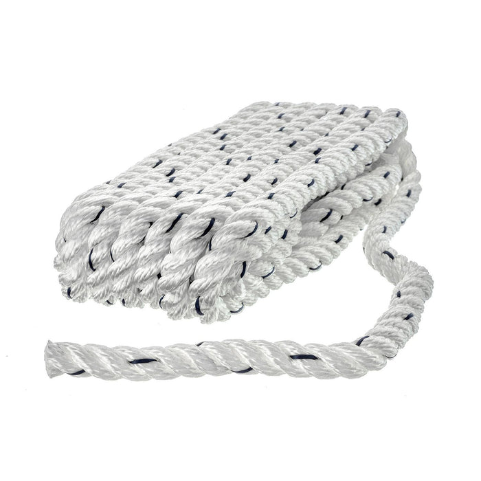 Seachoice 47511 Premium 3-Strand Twisted Nylon Dock Line, White w/ Blue Tracer, 3/8" x 15'