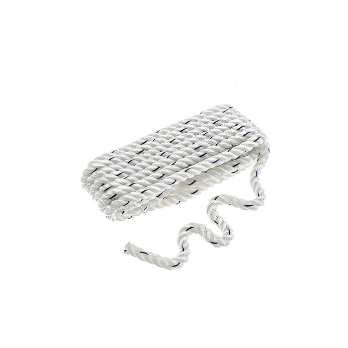 Seachoice 47511 Premium 3-Strand Twisted Nylon Dock Line, White w/ Blue Tracer, 3/8" x 15'