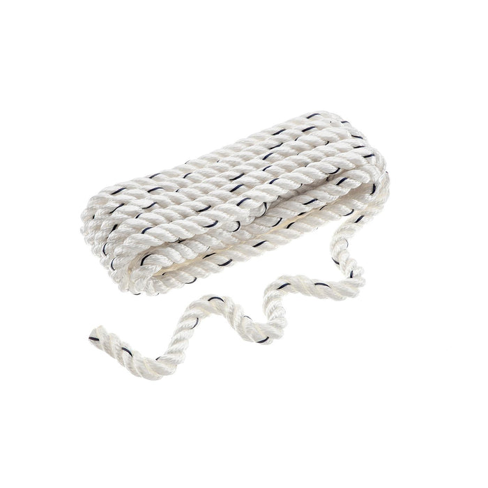 Seachoice 47551 Premium 3-Strand Twisted Nylon Dock Line, White w/ Blue Tracer, 1/2" x 15'