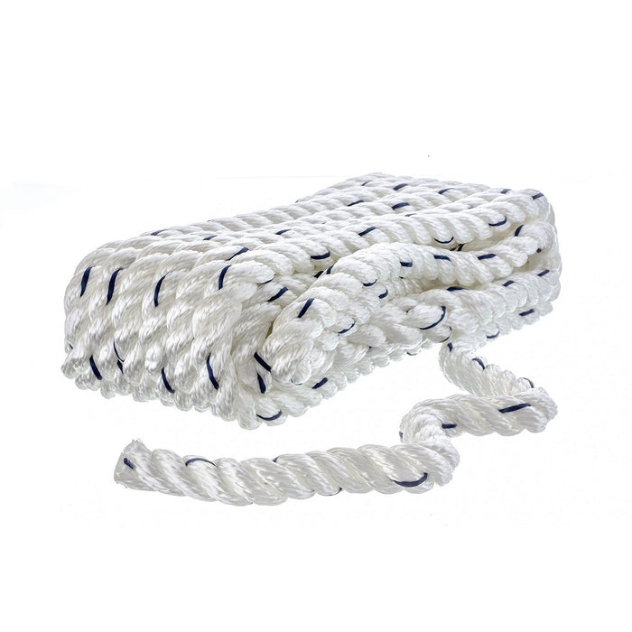 Seachoice 47561 Premium 3-Strand Twisted Nylon Dock Line, White w/ Blue Tracer, 1/2" x 20'