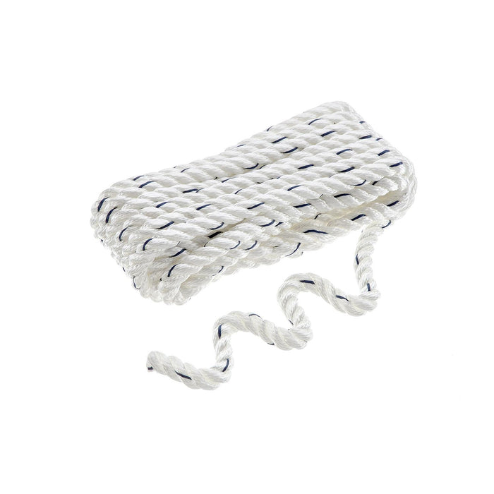 Seachoice 47561 Premium 3-Strand Twisted Nylon Dock Line, White w/ Blue Tracer, 1/2" x 20'