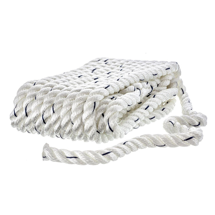 Seachoice 47571 Premium 3-Strand Twisted Nylon Dock Line, White w/ Blue Tracer, 1/2" x 25'