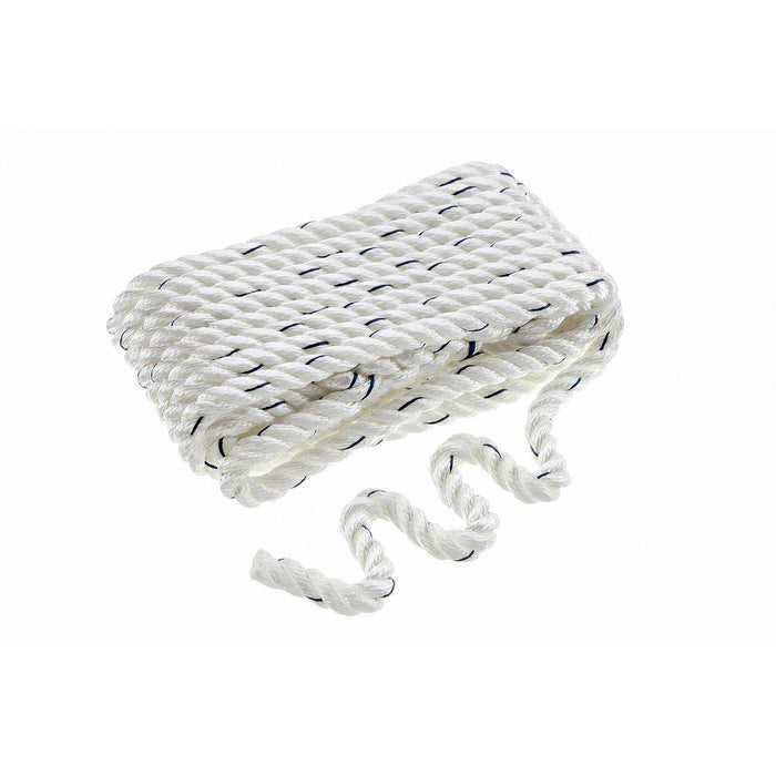 Seachoice 47571 Premium 3-Strand Twisted Nylon Dock Line, White w/ Blue Tracer, 1/2" x 25'