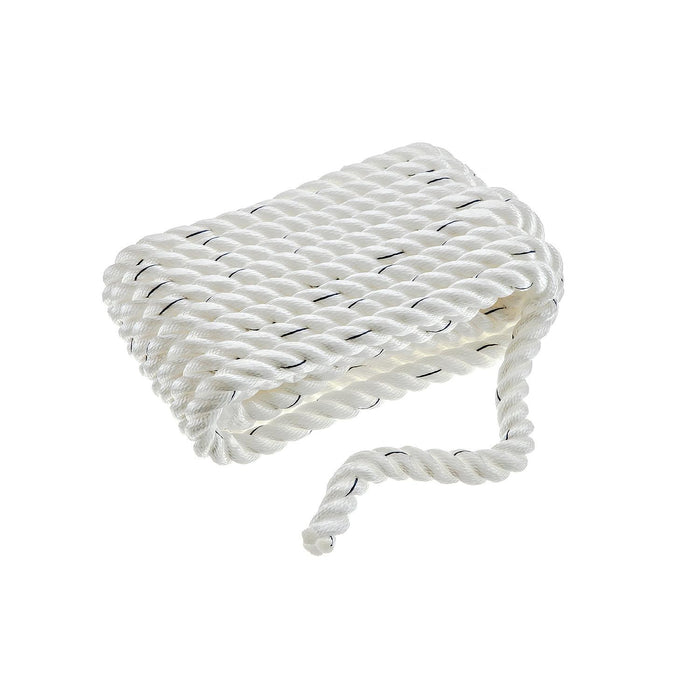 Seachoice 47631 Premium 3 Strand Twisted Nylon Dock Line, White w/ Blue Tracer, 3/4" x 25'