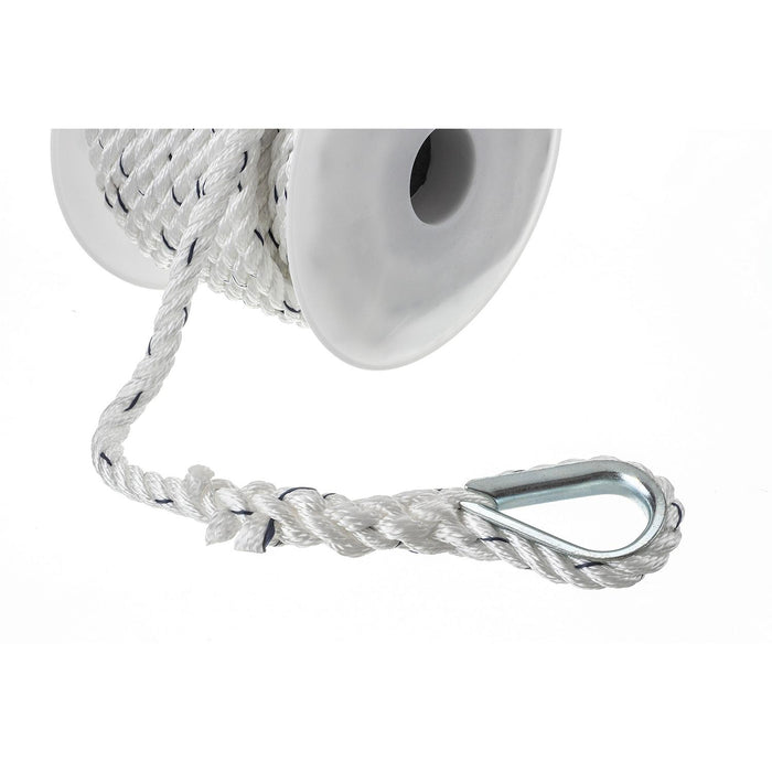Seachoice 47691 Premium 3-Strand Twisted Nylon Anchor Line White w/ Blue Tracer, 3/8" x 50'