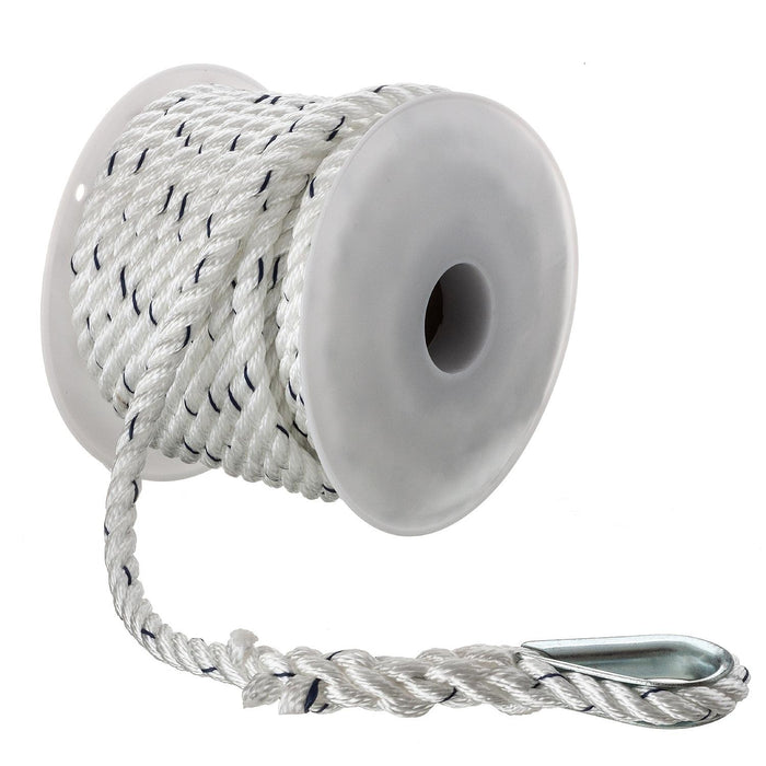 Seachoice 47691 Premium 3-Strand Twisted Nylon Anchor Line White w/ Blue Tracer, 3/8" x 50'