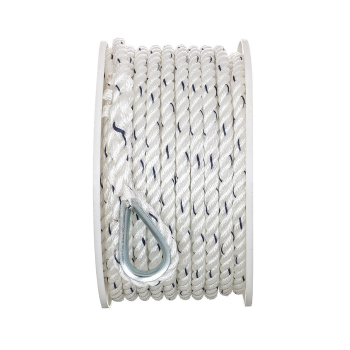 Seachoice 47711 Premium 3-Strand Twisted Nylon Anchor Line White w/ Blue Tracer, 3/8" x 100'