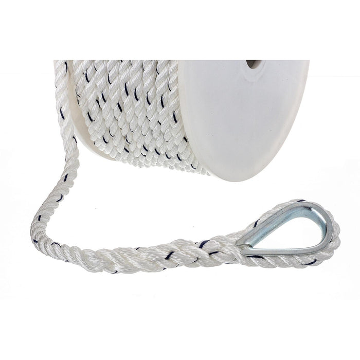 Seachoice 47711 Premium 3-Strand Twisted Nylon Anchor Line White w/ Blue Tracer, 3/8" x 100'