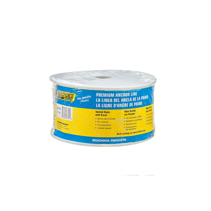 Seachoice 47711 Premium 3-Strand Twisted Nylon Anchor Line White w/ Blue Tracer, 3/8" x 100'