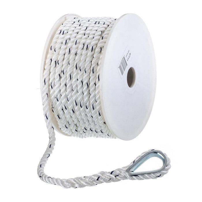 Seachoice 47711 Premium 3-Strand Twisted Nylon Anchor Line White w/ Blue Tracer, 3/8" x 100'