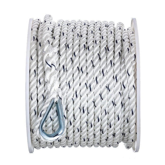 Seachoice 47721 Premium 3-Strand Twisted Nylon Anchor Line White w/ Blue Tracer, 3/8" x 150'