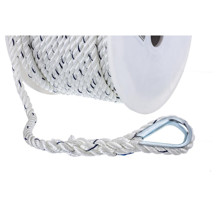 Seachoice 47721 Premium 3-Strand Twisted Nylon Anchor Line White w/ Blue Tracer, 3/8" x 150'