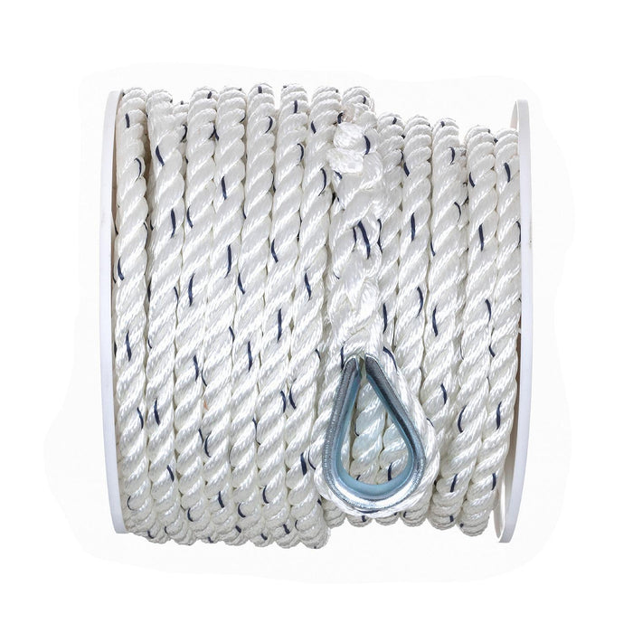 Seachoice 47731 Premium 3-Strand Twisted Nylon Anchor Line White w/ Blue Tracer, 1/2" x 100'