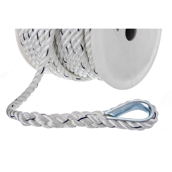 Seachoice 47731 Premium 3-Strand Twisted Nylon Anchor Line White w/ Blue Tracer, 1/2" x 100'