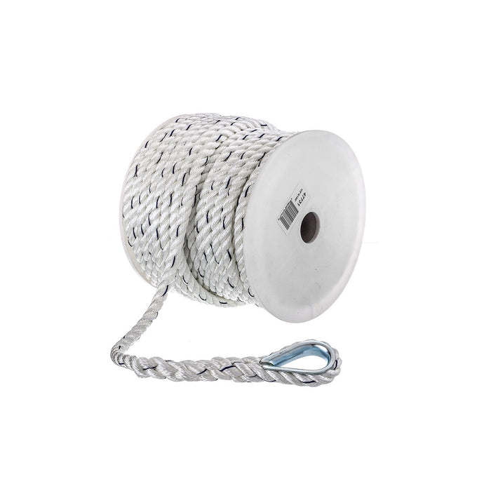 Seachoice 47731 Premium 3-Strand Twisted Nylon Anchor Line White w/ Blue Tracer, 1/2" x 100'