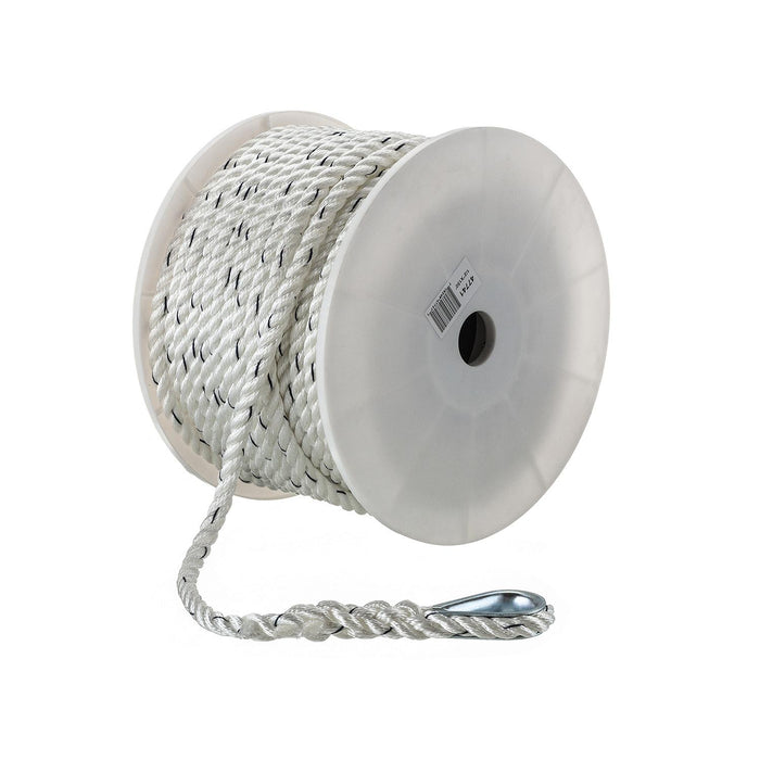 Seachoice 47741 Premium 3-Strand Twisted Nylon Anchor Line White w/ Blue Tracer, 1/2" x 150'