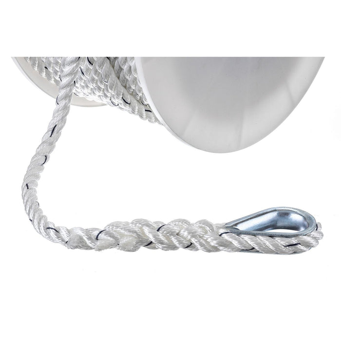 Seachoice 47741 Premium 3-Strand Twisted Nylon Anchor Line White w/ Blue Tracer, 1/2" x 150'