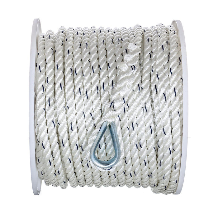 Seachoice 47751 Premium 3-Strand Twisted Nylon Anchor Line White w/ Blue Tracer, 1/2" x 200'