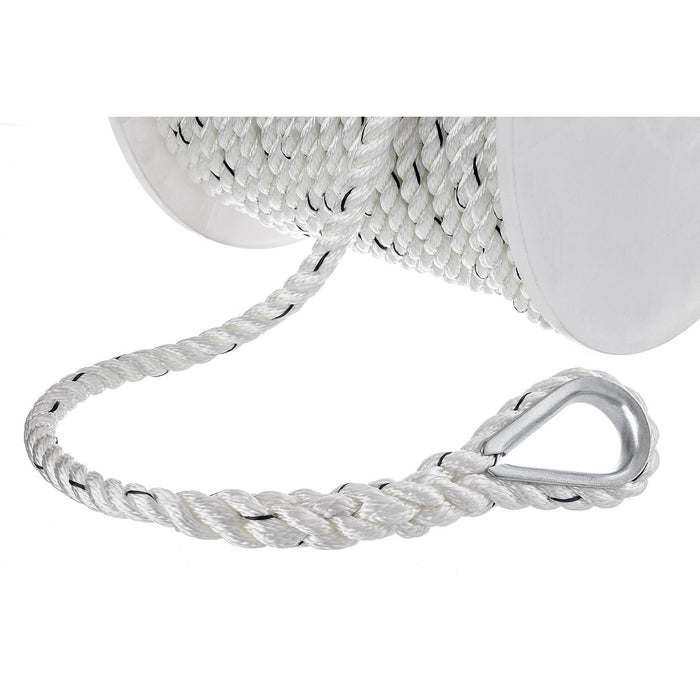 Seachoice 47751 Premium 3-Strand Twisted Nylon Anchor Line White w/ Blue Tracer, 1/2" x 200'