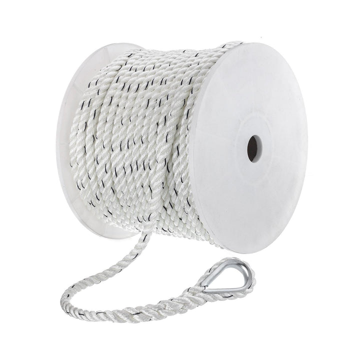 Seachoice 47751 Premium 3-Strand Twisted Nylon Anchor Line White w/ Blue Tracer, 1/2" x 200'