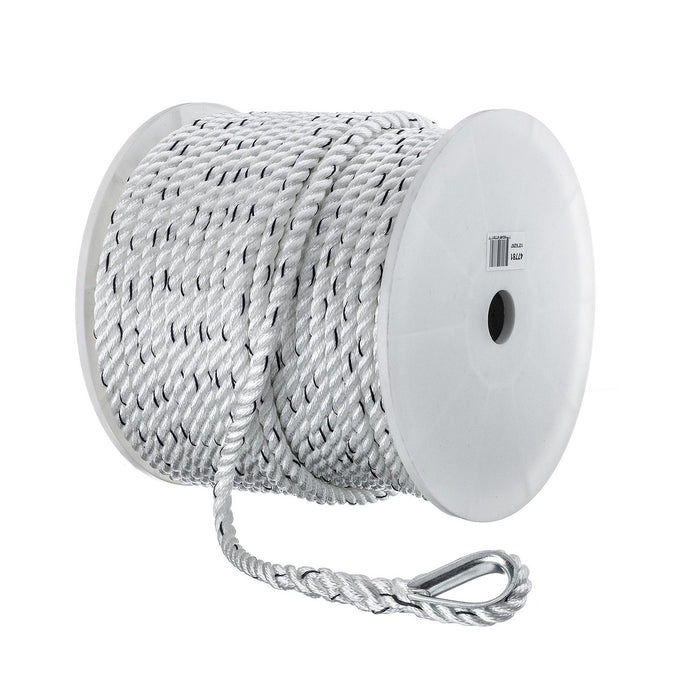 Seachoice 47781 Premium 3-Strand Twisted Nylon Anchor Line White w/ Blue Tracer, 1/2" x 250'