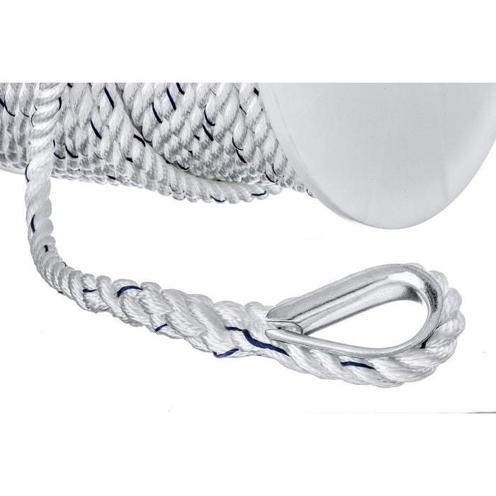 Seachoice 47781 Premium 3-Strand Twisted Nylon Anchor Line White w/ Blue Tracer, 1/2" x 250'