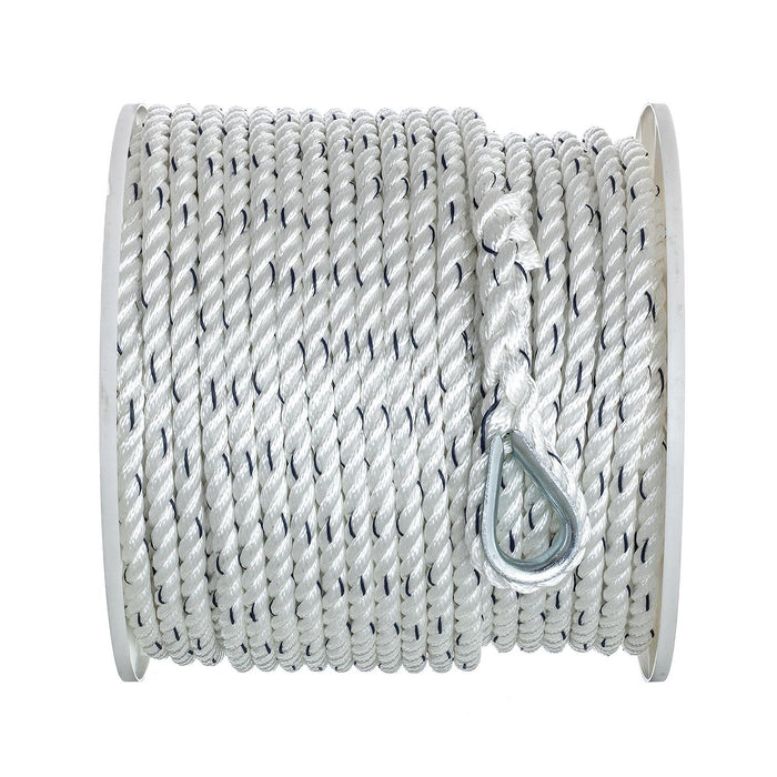 Seachoice 47781 Premium 3-Strand Twisted Nylon Anchor Line White w/ Blue Tracer, 1/2" x 250'