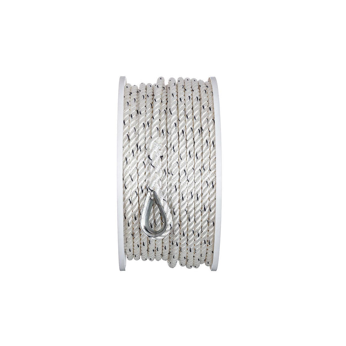 Seachoice 47911 Premium 3-Strand Twisted Nylon Anchor Line White w/ Blue Tracer, 3/8" x 200'