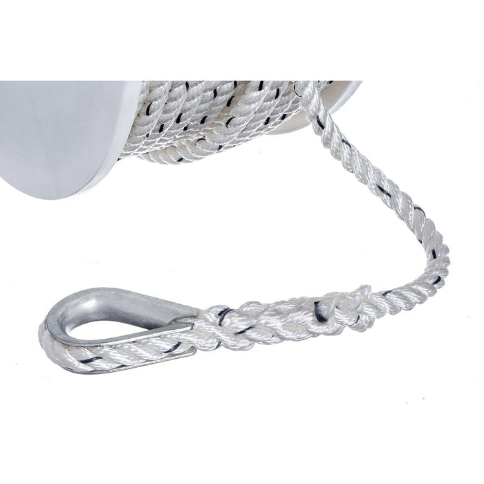 Seachoice 47911 Premium 3-Strand Twisted Nylon Anchor Line White w/ Blue Tracer, 3/8" x 200'